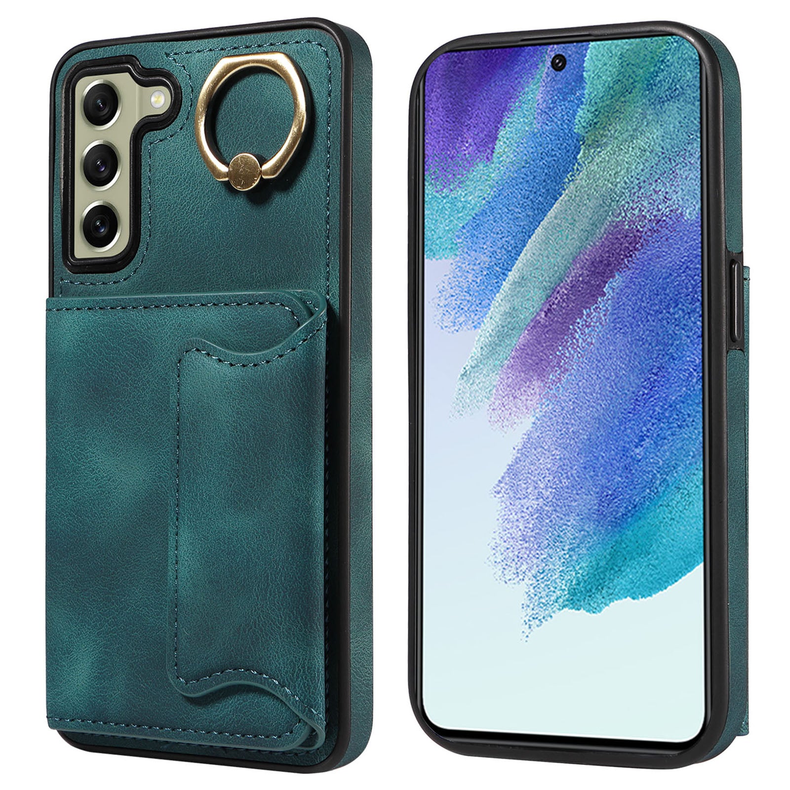 001 For Samsung Galaxy S21 FE 5G PU Leather TPU Cover Card Holder Phone Case with Ring Kickstand 001 For Samsung Galaxy S21 FE 5G PU Leather TPU Cover Card Holder Phone Case with Ring Kickstand